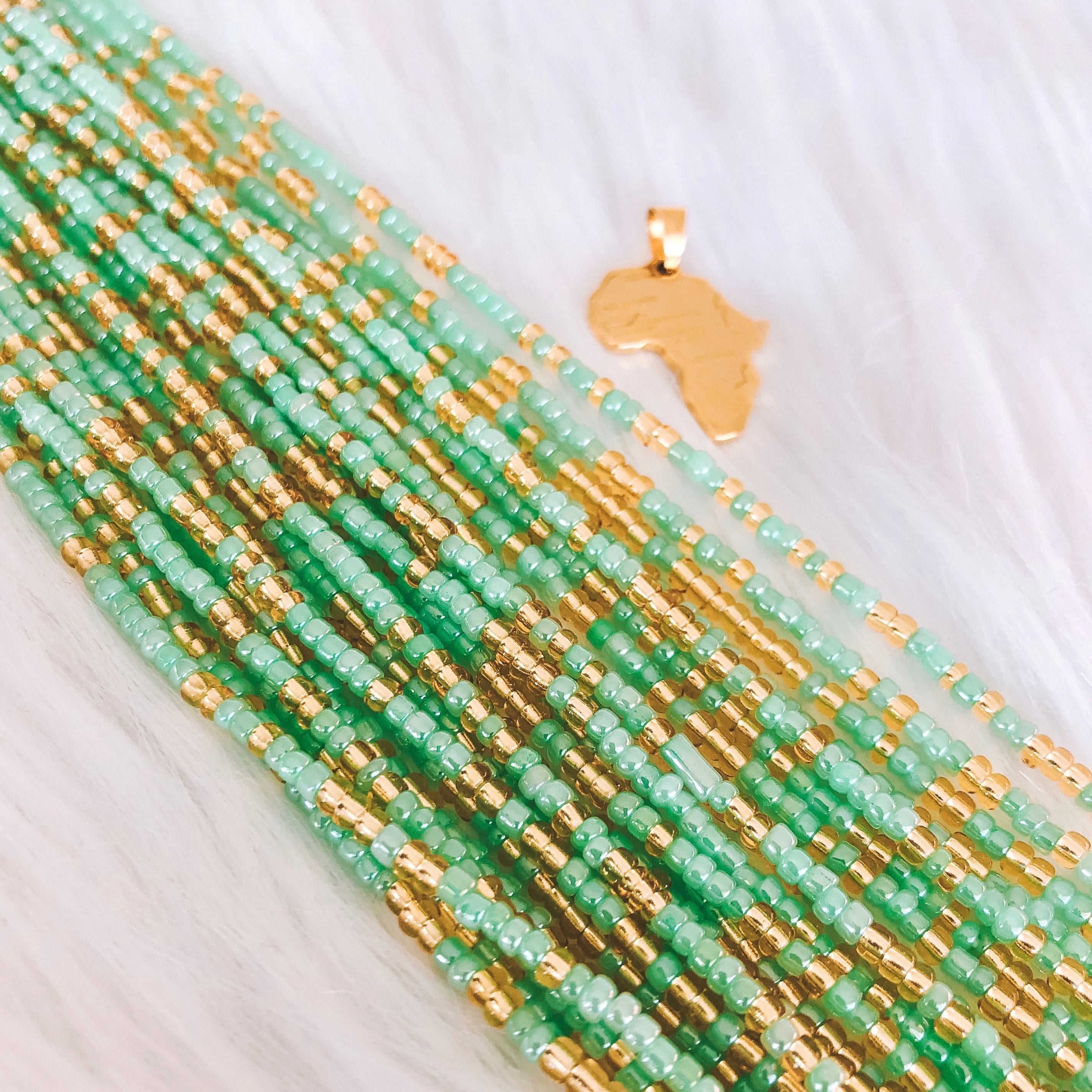 Green and gold waist beads sale