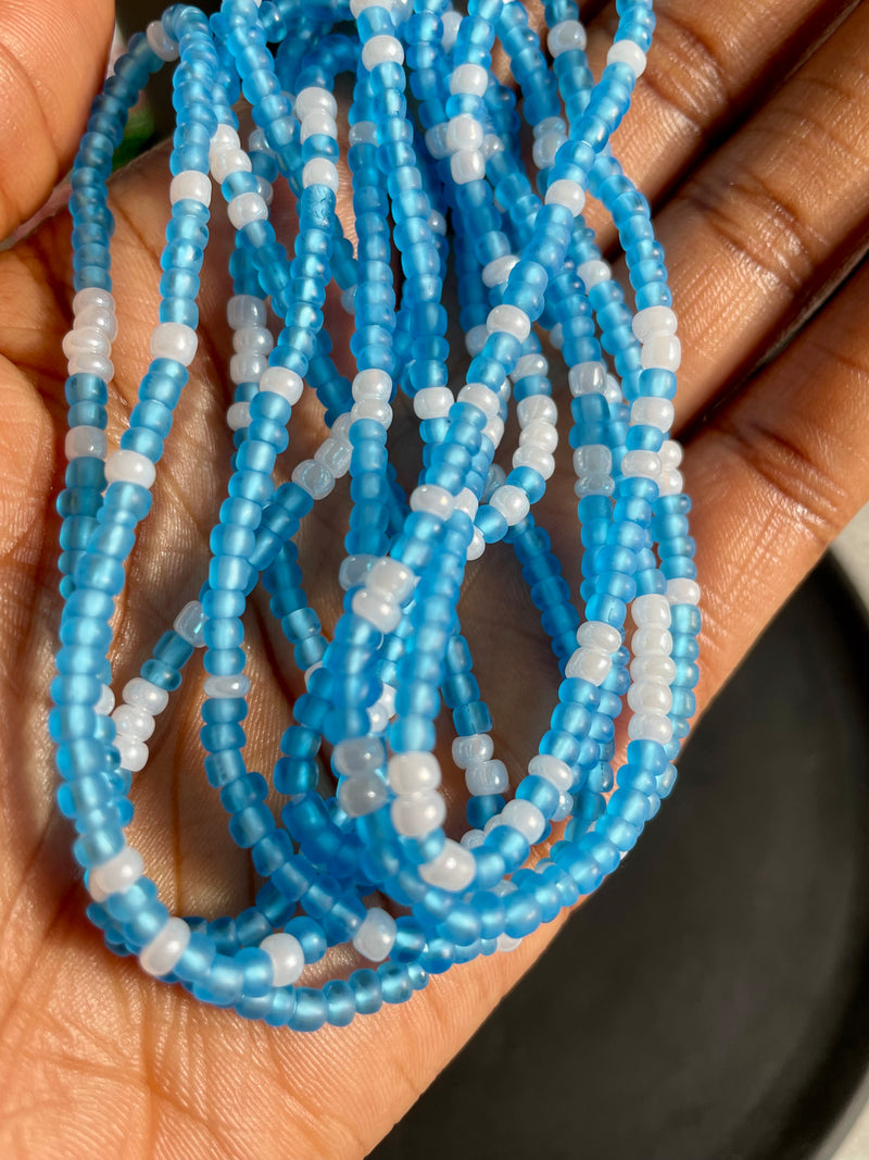 Blue & White Frosted Waist Bead