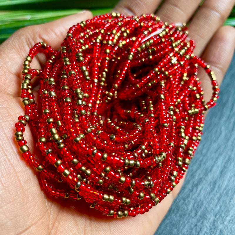 Bronze & Red Mini Waist Bead