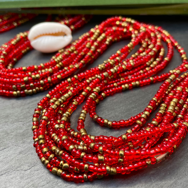 Bronze & Red Mini Waist Bead