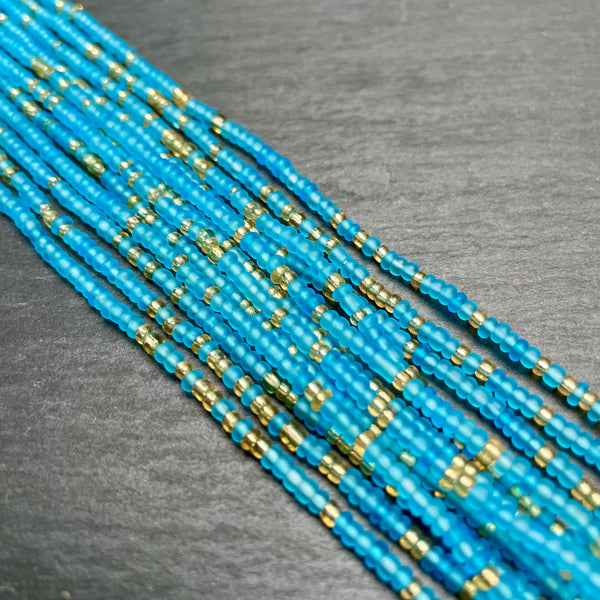 Frosted Blue & Gold Mini Waist Beads