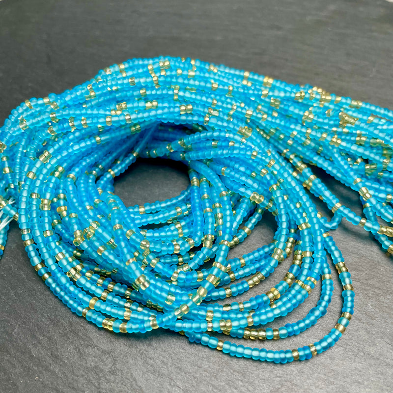 Frosted Blue & Gold Mini Waist Beads